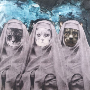 Three Cat Sisters an original anthropomorphic painting.