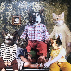 Arlo and His Cats. Arlo is a dog, but loves to be surrounded by cats. An original anthropomorphic painting