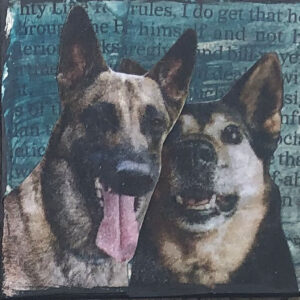 German Shepherds Waiting for the Sheep Original Tiny Painting 2" x 2"