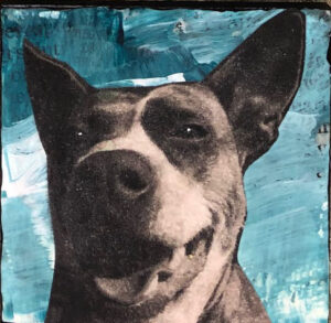 Big Lulu So Happy about Things to Come Original Tiny Painting 2" x 2"