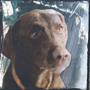 Brown Lab Thinking of the Days of Wine and Roses Original Tiny Painting 2" x 2"