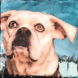 Bulldog Thinking that Maybe He Put on Too Much Eyeliner Original Tiny Painting 2" x 2"