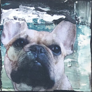 French Bulldog, Gazing Into the Eyes of the One He Loves - Original tiny painting 2"x2"