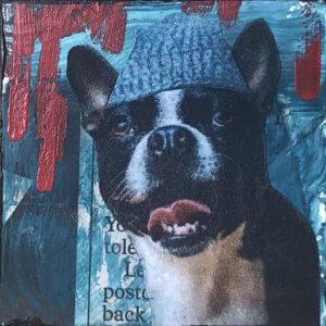 Frenchy with a Blue Cap Original Tiny Painting 2" x 2"