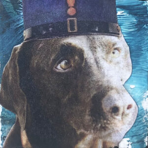 General Brown Lab Back from the War Original Tiny Painting 2" x 2"