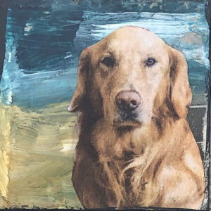Golden Retriever Calmly Waiting Until You're Home Original Tiny Painting 2" x 2"
