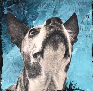 Lulu Longing for Him to Come Home Original Tiny Painting 2" x 2"