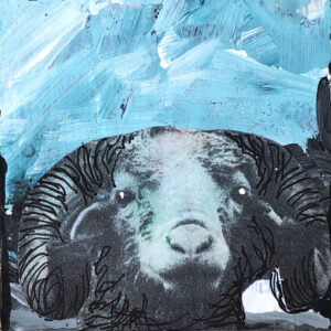 Ram with the Dreamy Eyes Original Tiny Painting 2" x 2"