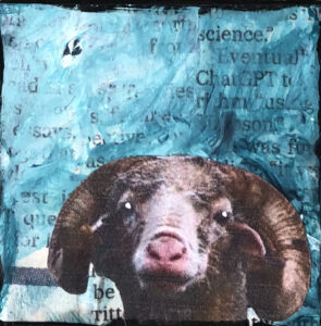 Ram, Looking at You Original Tiny Painting 2" x 2"