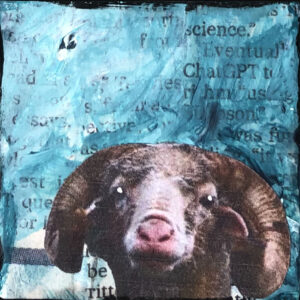 Ram, Looking at You Original Tiny Painting 2" x 2"