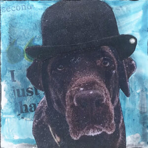 Brown Lab in a Bowler Original Tiny Painting 2" x 2"